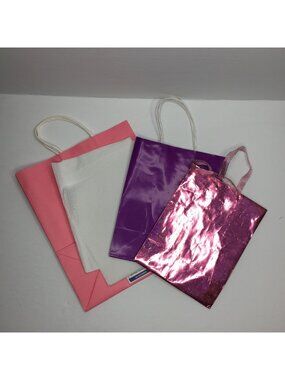 Gift Bags Set 3 Pink Purple Metallic Pink Handles All Occasion Various Sizes